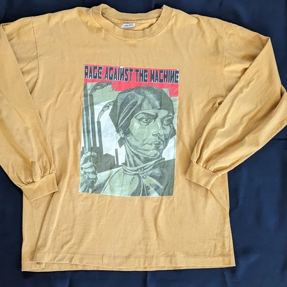 RATM women's rights long sleeve tee T gold yellow anvil large vintage 1995 - Picture 1 of 6